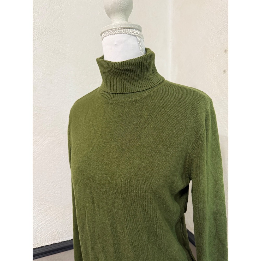 Vintage Joseph A Qu'est-ce Que C'est Silk? Women M Green Knit Turtleneck Sweater - Picture 2 of 5